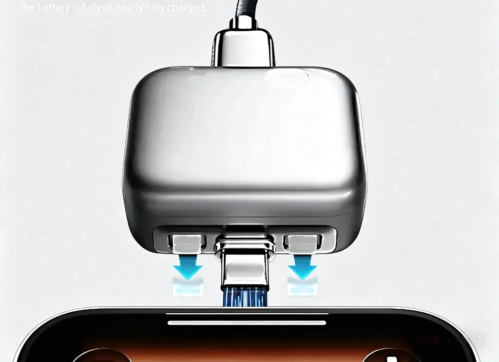Charging device with text about fully charged automatic separator and physical power outage.