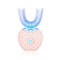 Pink and blue dental device on a white background